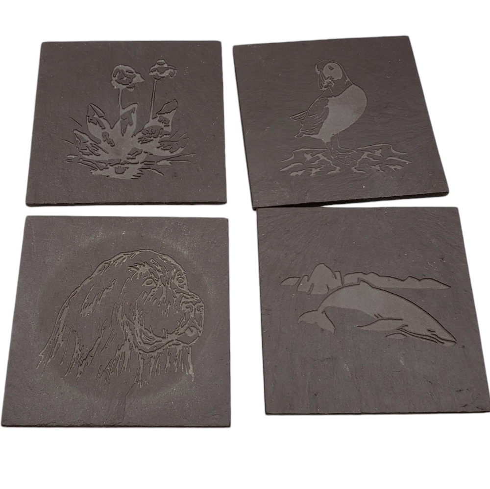Slate Coaster Set of 4 Square Animal Print Canadian Handcrafted Boxed